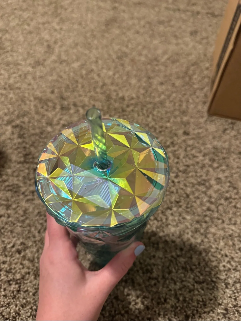 Iridescent Teal Diamond Tumbler with Straw